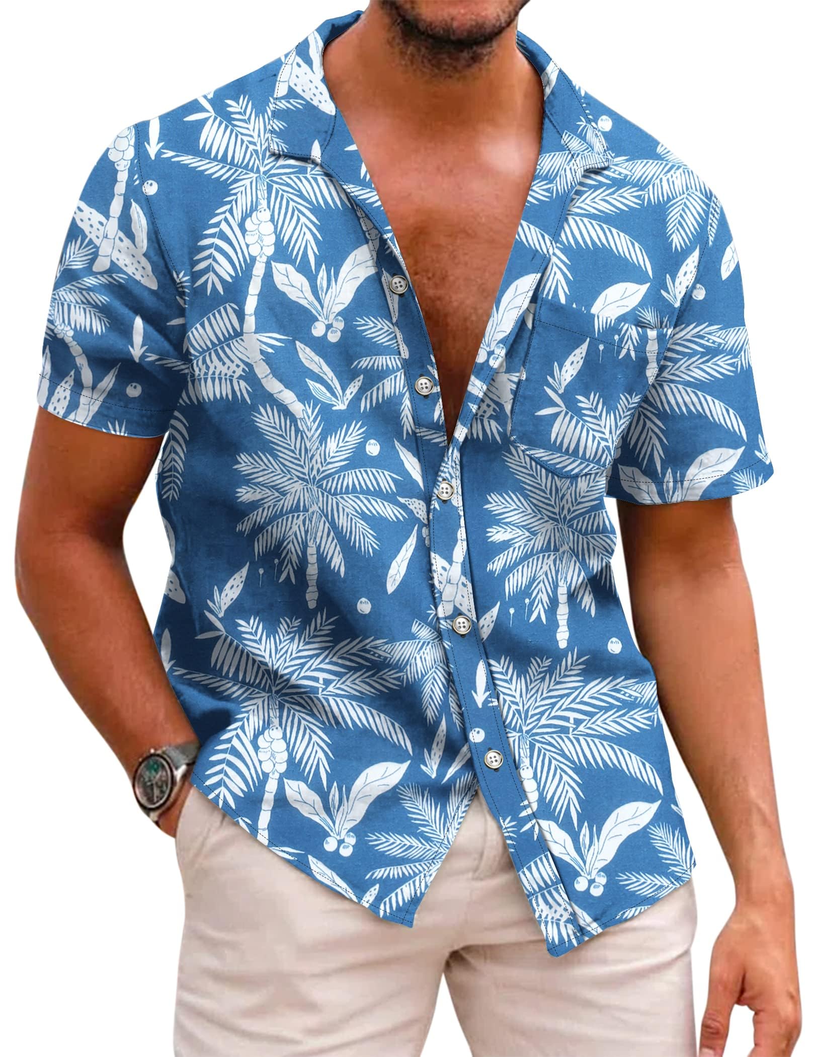 COOFANDY Mens Hawaiian Shirt Flower Shirts Short Sleeve Shirt Wrinkle Free Casua