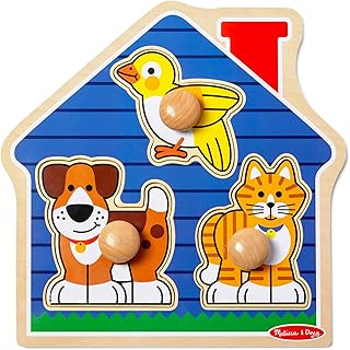 Melissa & Doug Pet Animals Jumbo Knob Puzzle, Wooden Peg Puzzle for Toddlers, Educational Toy for Shape Recognition and Fine Motor Skills, Ages 1+