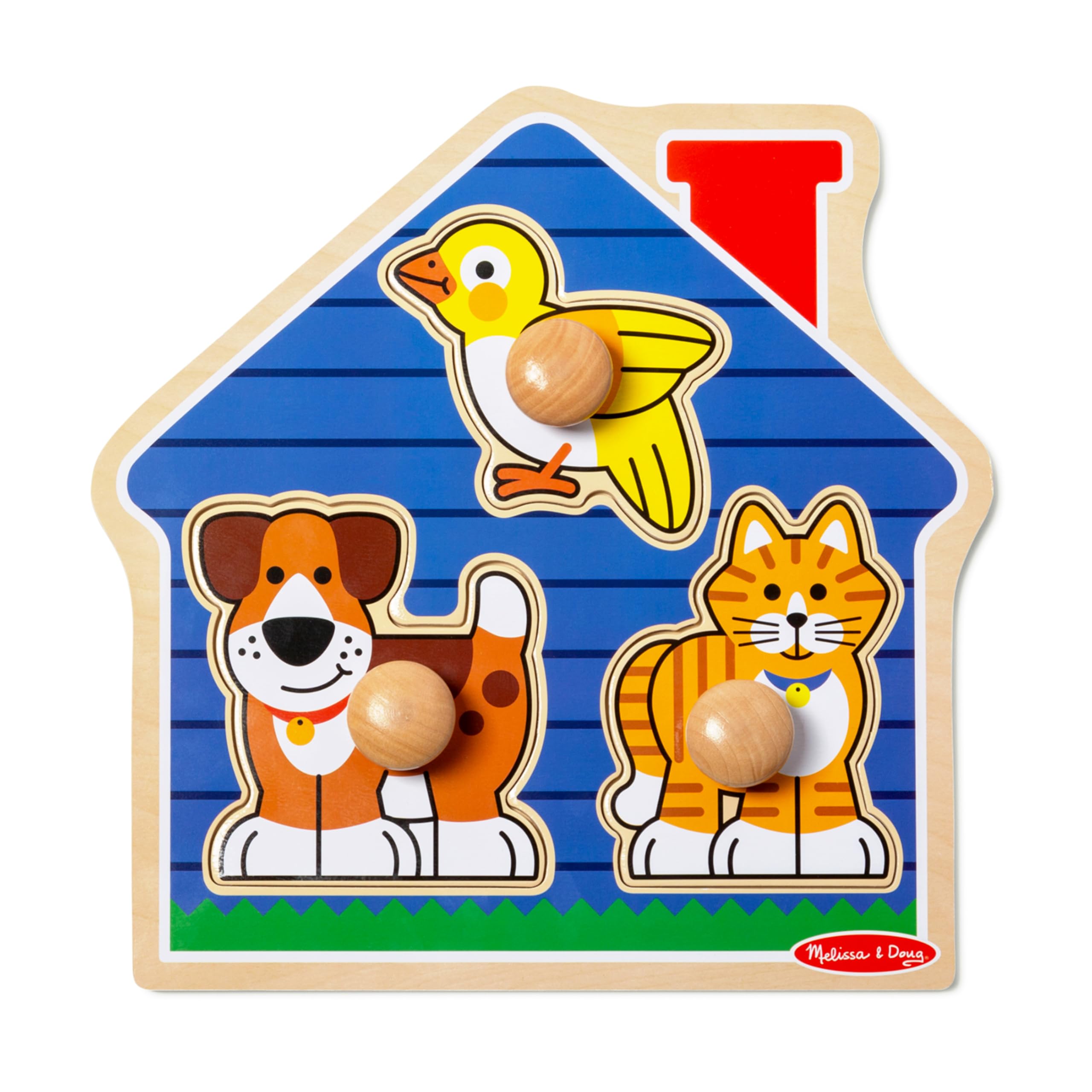 Melissa & Doug Pet Animals Jumbo Knob Puzzle, Wooden Peg Puzzle for Toddlers, Ed