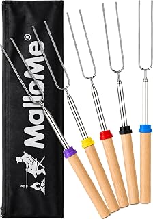MalloMe Smores Sticks for Fire Pit Long - Marshmallow Roasting Sticks Smores Kit - Smore Skewers Hot Dog Fork Campfire Cooking Equipment, Camping Essentials S'mores Gear Outdoor Accessories 32" 5 Pack