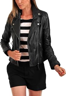 D DOLLY LAMB Women's Lambskin Leather Moto Biker Jacket, Genuine Soft Leather, Stylish Moto Biker Jacket