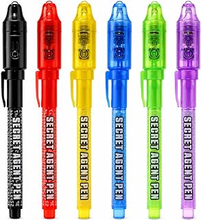 Invisible Ink Pen, Party Favors for Kids & Stocking Stuffers for Christmas | 6 PCS Individually Packed, Spy Pen with UV Light Magic Marker for Party Giveaways, Halloween Goodie Bags for Boys and Girls
