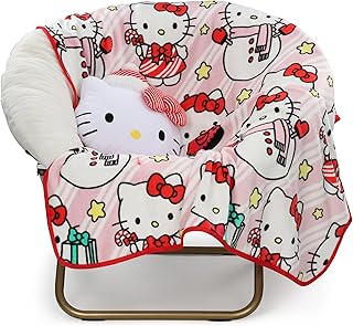 Jay Franco Hello Kitty Christmas Nogginz Set – 12" Nogginz Pillow & 45" x 55" Cozy Fleece Throw Blanket, Ultra-Soft Character Nap Set for Travel, Bedroom & Couch Décor, Pink