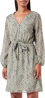 ONLY ONLCERA Printed Mesh Long Sleeve Mini Shirt Dress with Buttoned V Neck