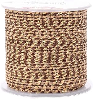 Macrame Cotton Rope 1.5mm 4 Ply Polycotton Cord with Gold Wire for Crafts, Knitting, Wall Hangings, Plant Hangers (Brown)