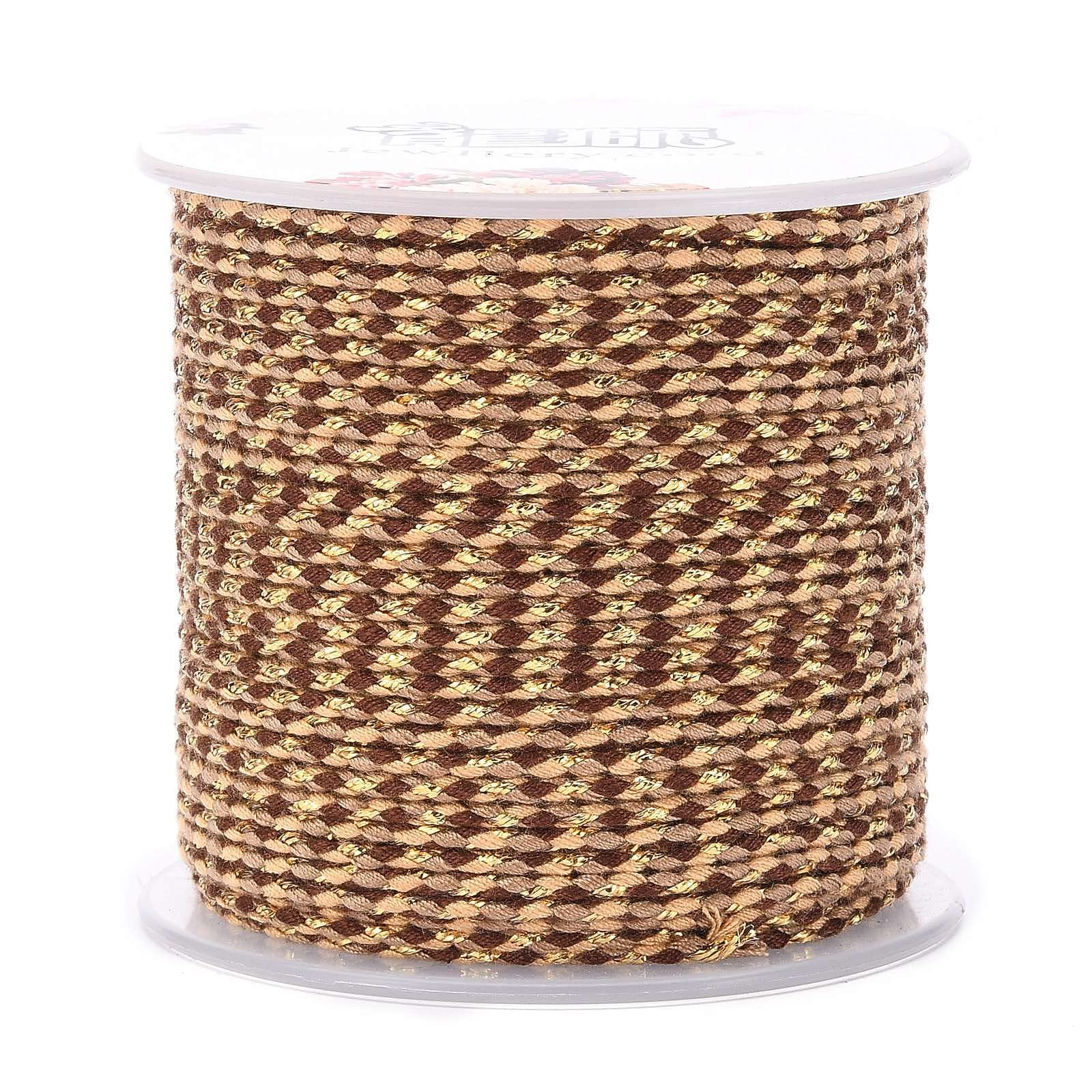 Macrame Cotton Rope 1.5mm 4 Ply Polycotton Cord with Gold Wire for Crafts, Knitt