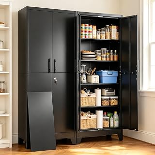 Metal Garage Storage Cabinets, 71" H Lockable Storage Cabinet with 2 Doors | Metal Lockers for Employees, Adjustable Leveling Feet, Storage Locker for Gym, Office, School & Home