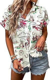 Western Shirt for Women Cowgirl Shirts Boho Graphic Button Down Country Concert Outfits Retro Cowboy Clothes Tops