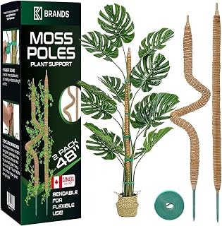 K-Brands 2 Pack 48 Inches Bendable Moss Pole Monstera Plant Support for Climbing Indoor Plants - Stakes for Potted Climbers - Tall Sticks Indoor Trellis for Houseplants - Accessories for Monstera Pot
