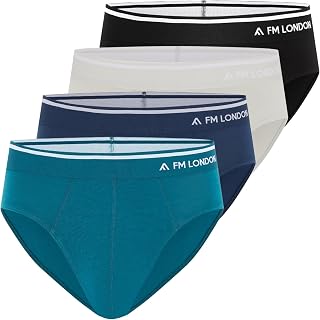 FM London Pack of 4 Bamboo Briefs for Men - Comfortable Underwear Briefs with No Label Belt - Elastic Boxer Briefs without Front Opening