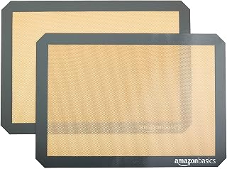 Amazon Basics Silicone Rectangular Baking Mat, Non-Stick, Reusable, Dishwasher Safe, Food Safe, Heat Resistant, 16.5" x 11.6", Beige/Gray, 2-Pack