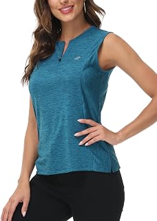 MoFiz Polo da donna senza maniche da golf e tennis, con cerniera, per sport, allenamento, ad asciugatura rapida, palestra, yoga
