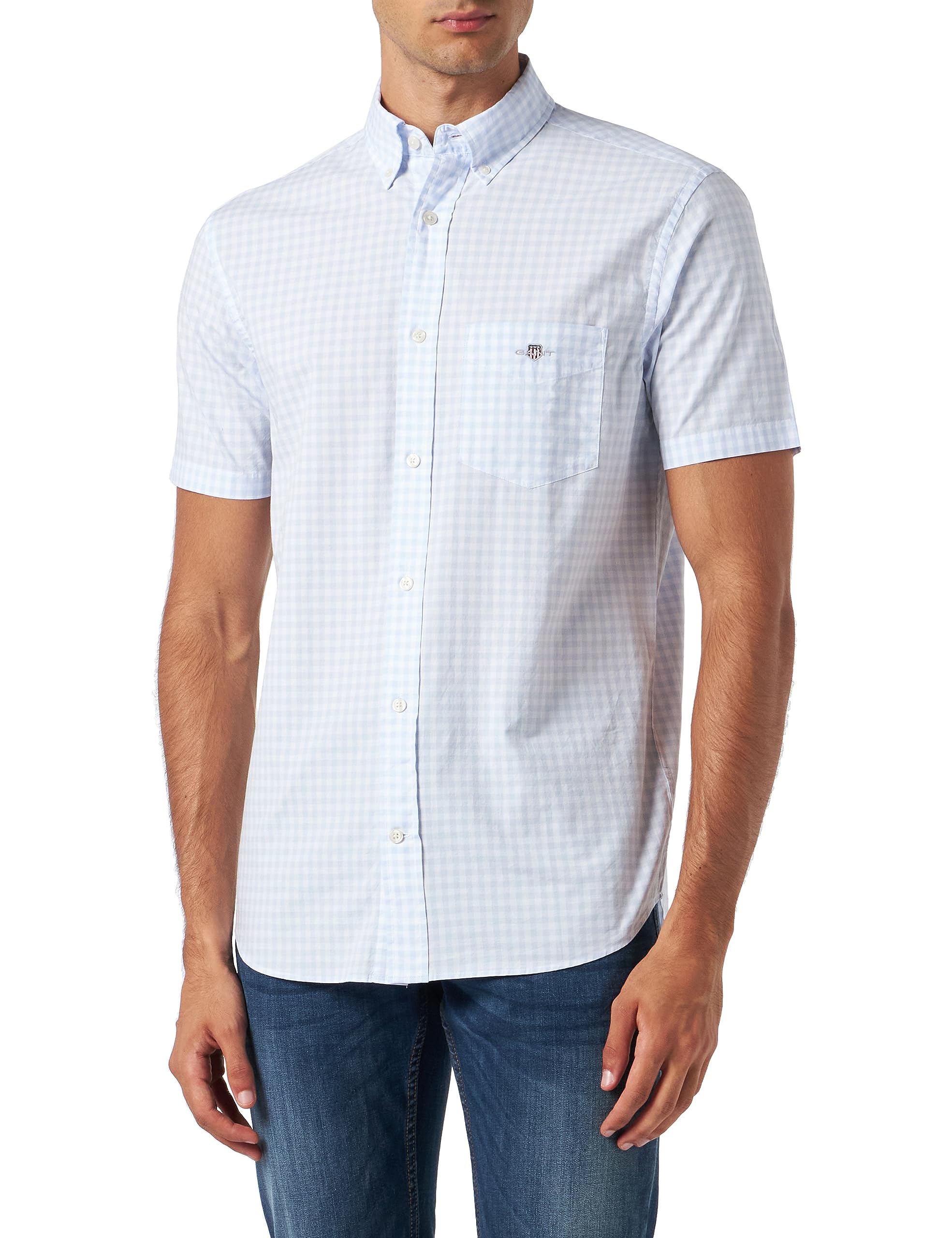GANT Reg Poplin Gingham S-T-Shirt Short Sleeve Dress Shirt for Men