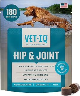 VetIQ Glucosamine Hip & Joint Chews for Dogs, MSM & Krill, 180 Count | Supports mobility for large & small breeds; glucosamine, MSM & krill oil; chicken-flavor chewable; daily joint support