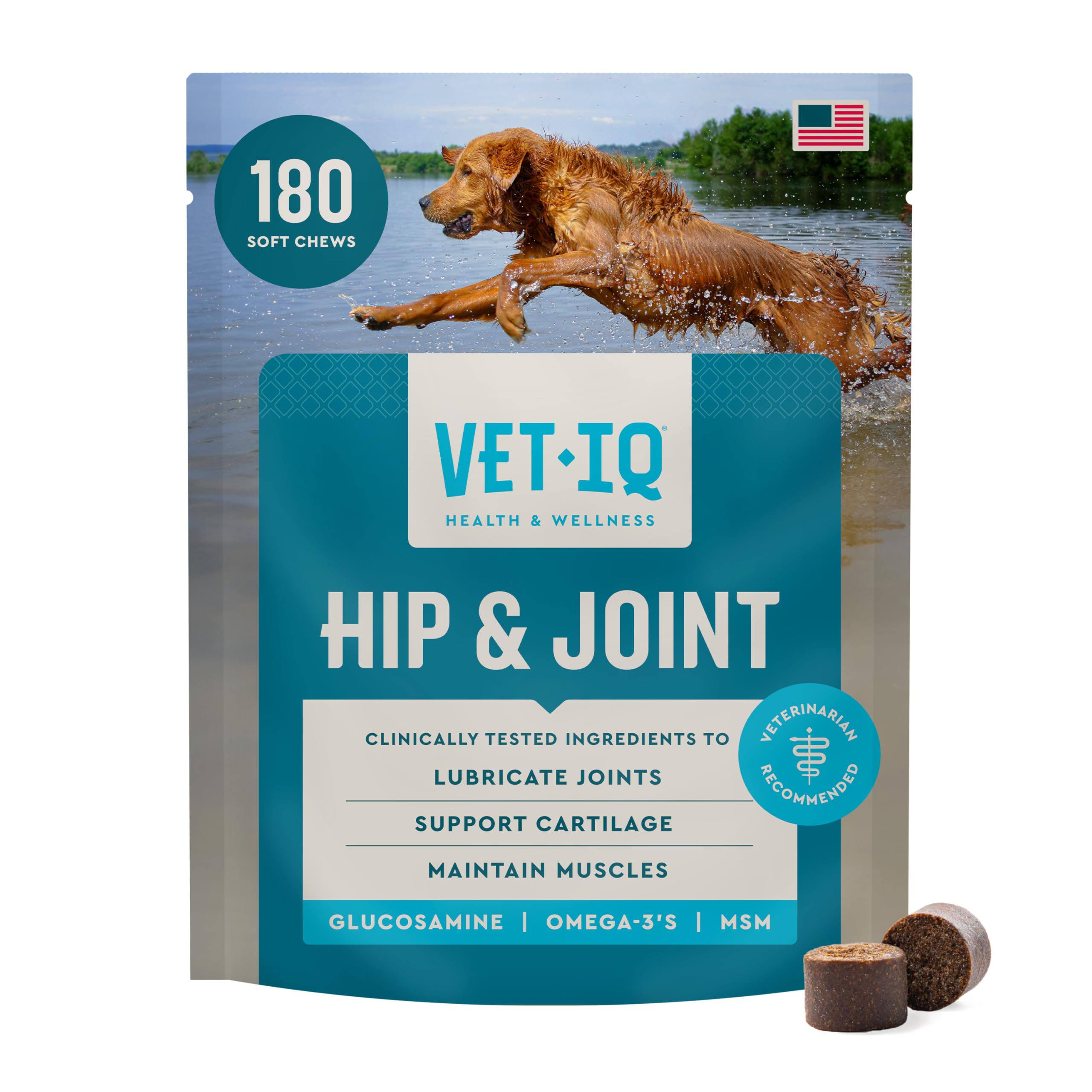 VetIQ Glucosamine Hip & Joint Chews for Dogs, MSM & Krill, 180 Count | Supports 