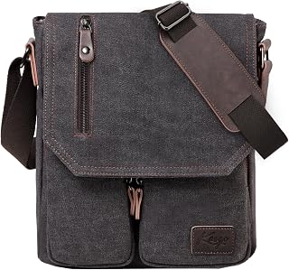 Kasqo Small Messenger Bag for Men, Vintage Canvas Crossbody Shoulder Bags for Women, Anti-Theft Purse for Travel Work
