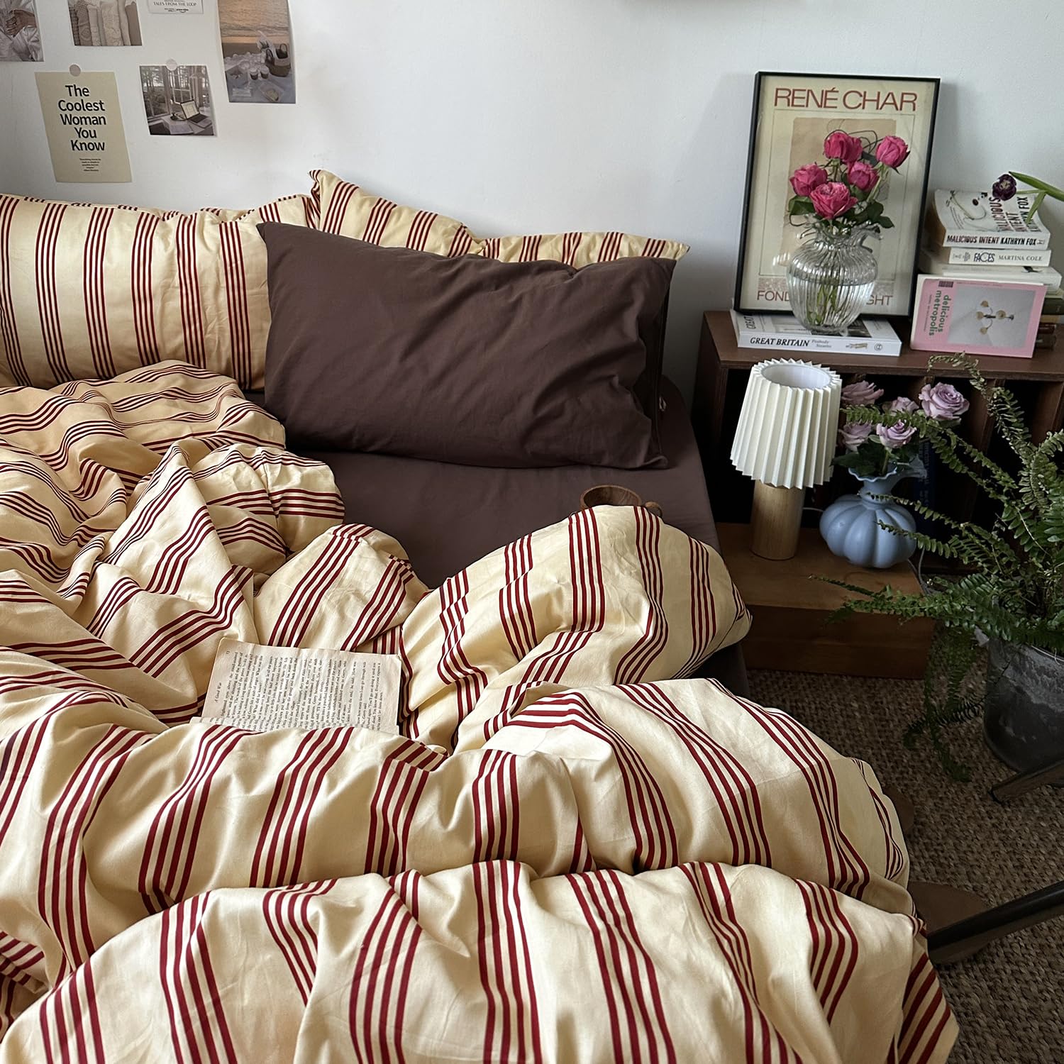 mixinni Retro Striped Duvet Cover Set Queen - 100% Natural Cotton 3-Piece Vintag