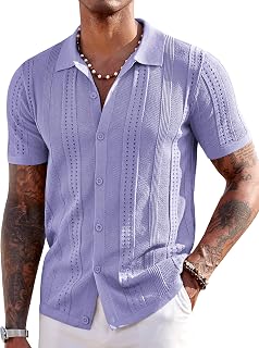 COOFANDY Mens Summer Beach Casual Short Sleeve Knitted Polo Shirt