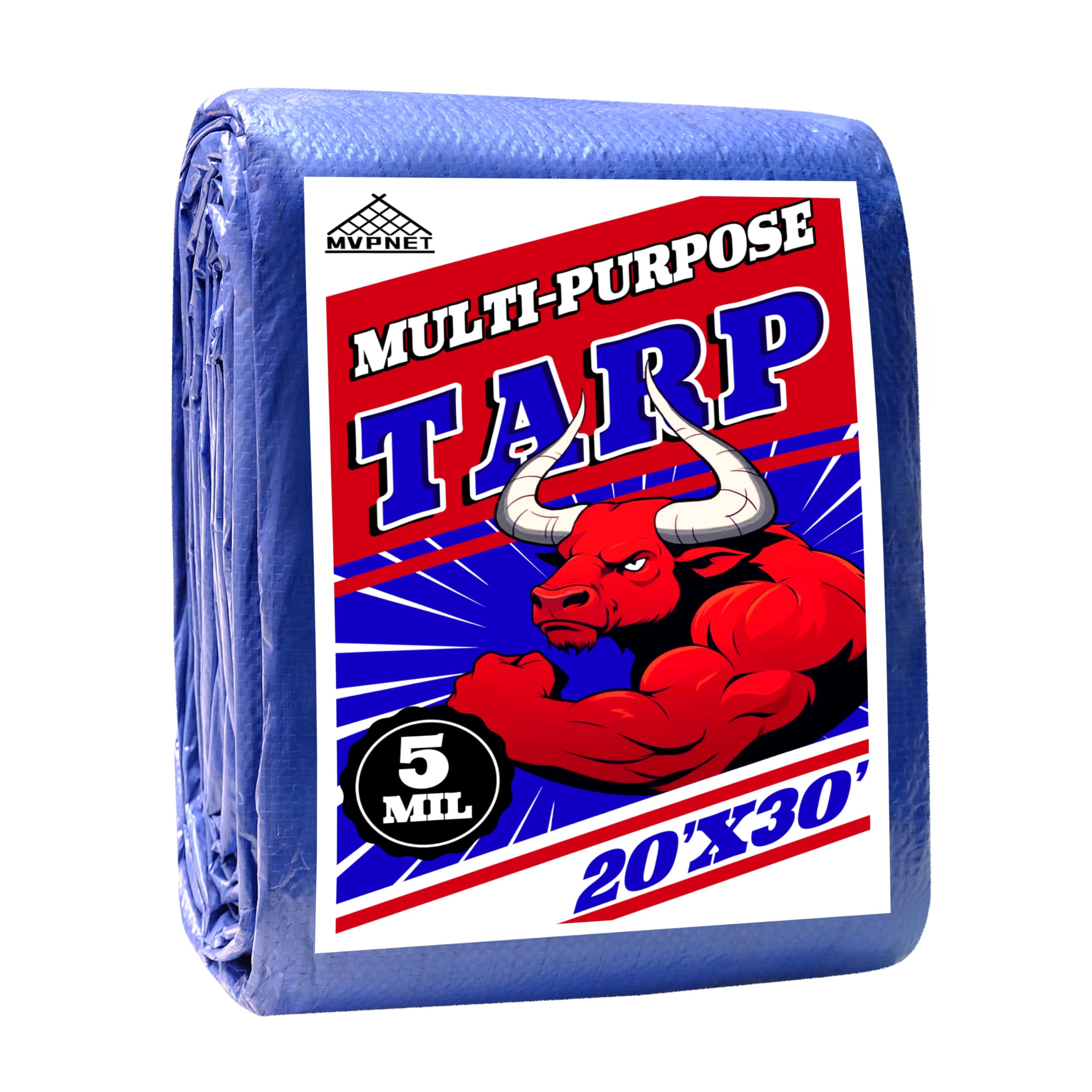 MVPNET 20x30Ft 5mil Waterproof Tarp, UV Resistant Blue Multipurpose Tarps