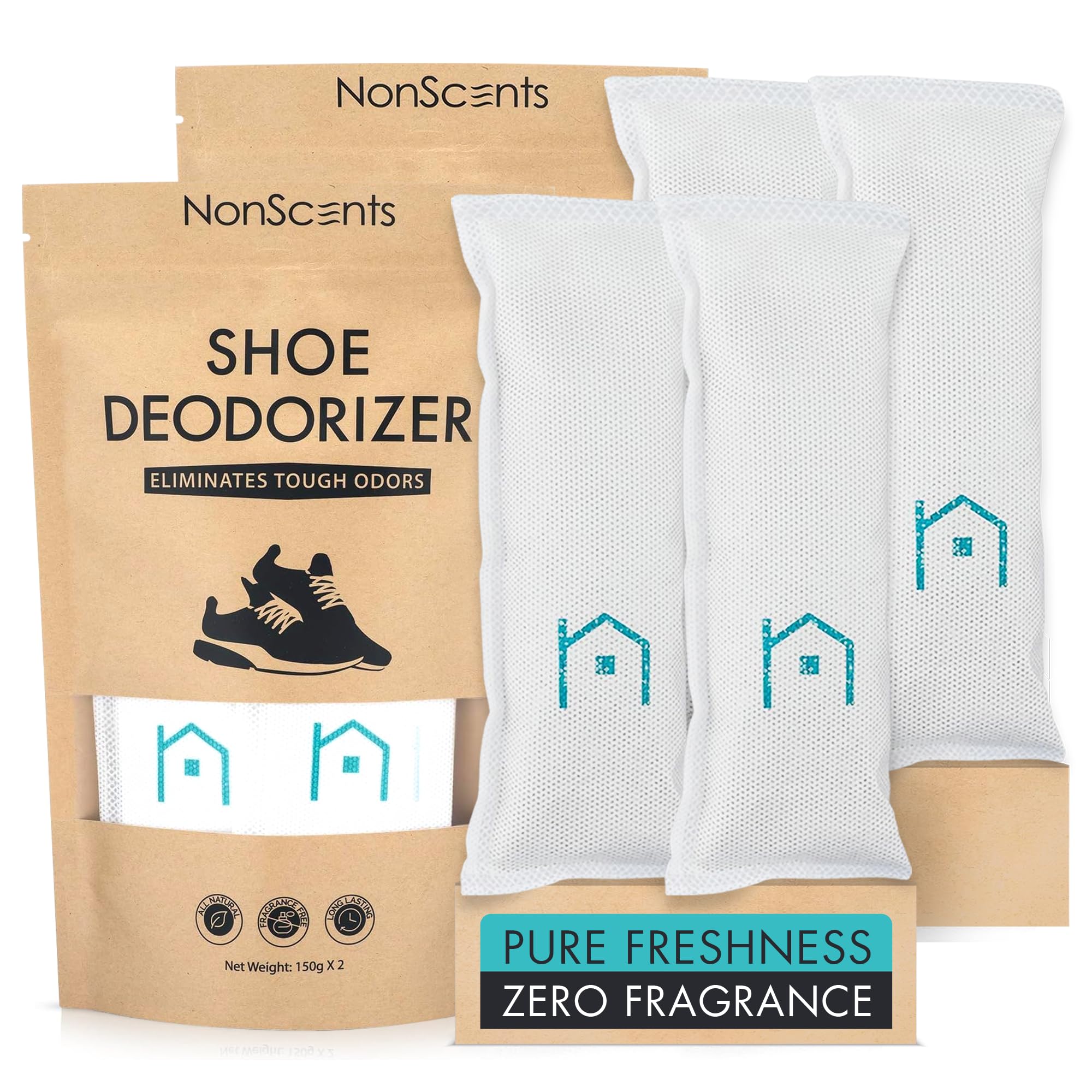 Nonscents Shoe Deodorizer - Odor Eliminator - Air Freshener - 2 Pack | 4 count, 