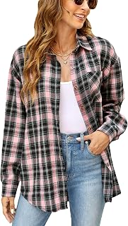 Megfie Women's Oversized Flannel Shirt Plaid Soft Flannel Shirt Button Down Long Sleeve Flannel Plaid Blouses for Women