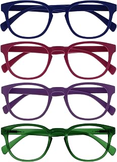 OPULIZE POP Reading Glasses for Women Men,Scratch Resistant Round Matt Frame with Spring Hinges, Blue, Pink, Purple, Green +3.00 (Pack of 4)