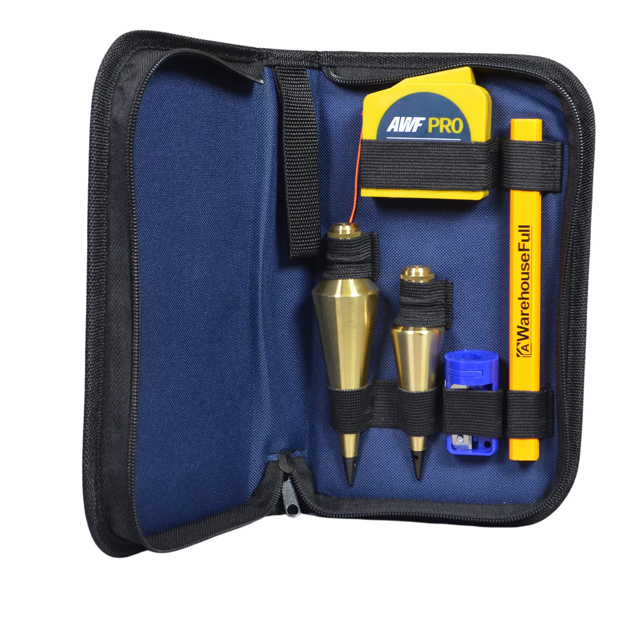 AWF PRO Plumb Bob Kit - 16 oz and 8 oz Solid Brass Plumb Bobs, 14 ft Retractable
