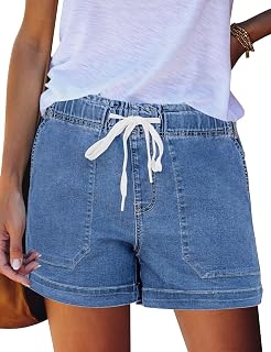 Womens Jean Shorts 2026 Casual Elastic Waist Shorts with Pockets