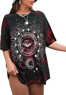 Remidoo Women's Sun and Moon Tie Dye T-Shirt Round Neck Short Sleeve Top Casual Funny Cute Teen Girl Tee