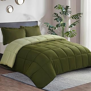 HIG 3 Pieces Olive Green Reversible Coverless Duvet 10.5 Tog - King