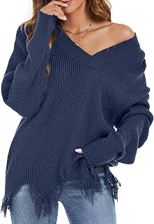 RANPHEE Womens Slouchy Long Sleeve Sweaters Fall Off the Shoulder Cute Baggy Pullover Sweater