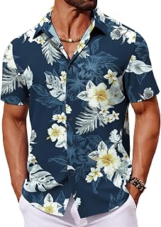 COOFANDY Mens Hawaiian Shirt Short Sleeve Button Down Tropical Floral Summer Beach Shirt