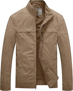 WenVen Men's Spring Canvas Military Jacket Casual Lightweight Cotton Coat