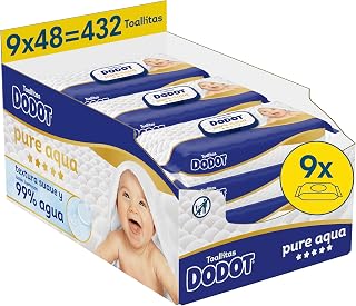 Dodot Pure Aqua Touch Baby Wipes 9 Packs of 48 Count = 432 Wipes, Soft | Smooth texture with lotion and 99% water, gently cleanses and helps restore skin's natural pH