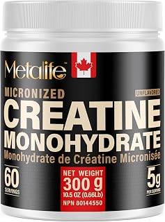 100% Pure Creatine Monohydrate Powder, Canada-Made, 300g (60 Servings)