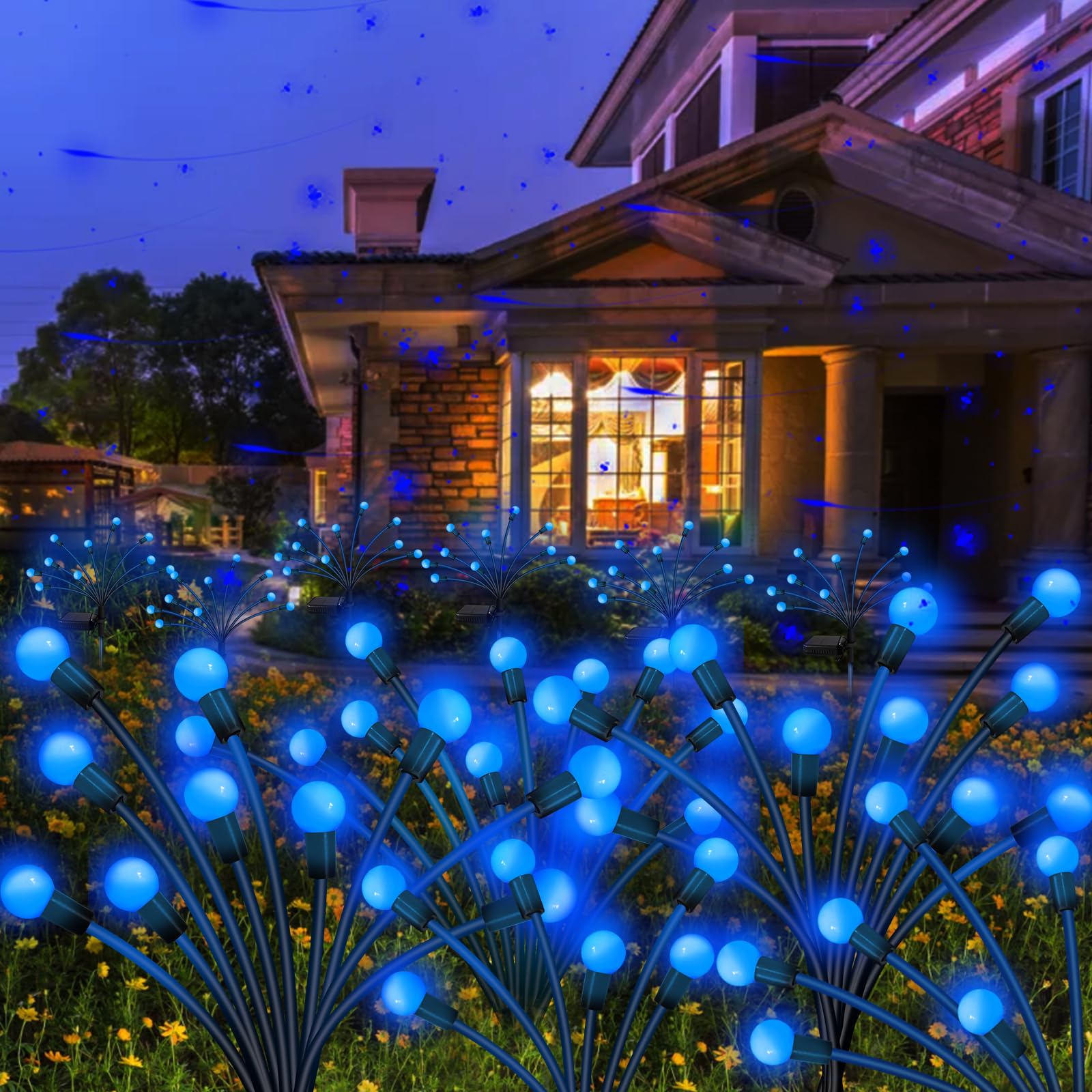 Kohlrabi Solar Garden Lights Outdoor, 4 Pack 32 LED Solar Blue Firefly Lights Wa