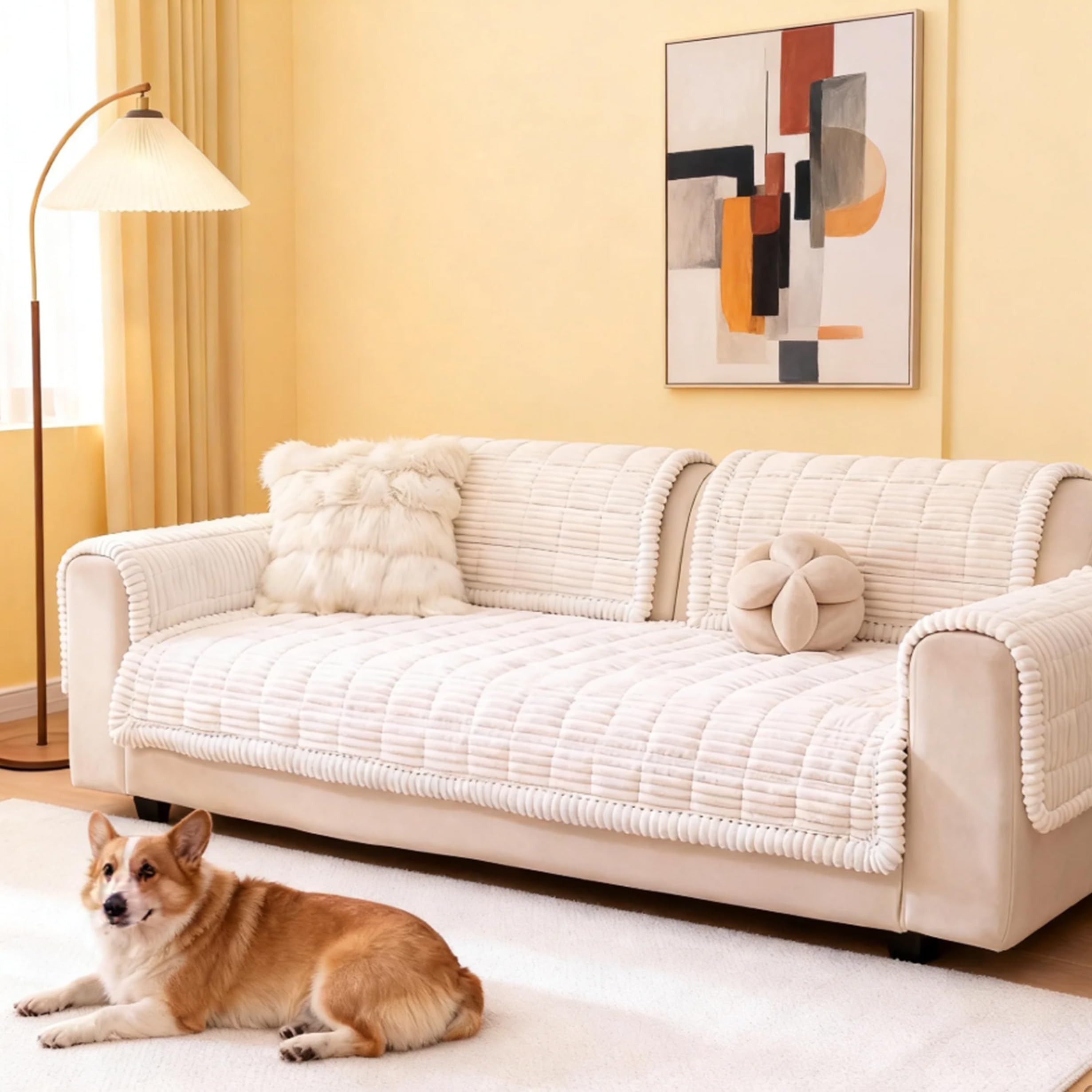 Cshionary Couch Cover for Dogs, Four Seasons White, 180x90cm | Washable Sofa Pro