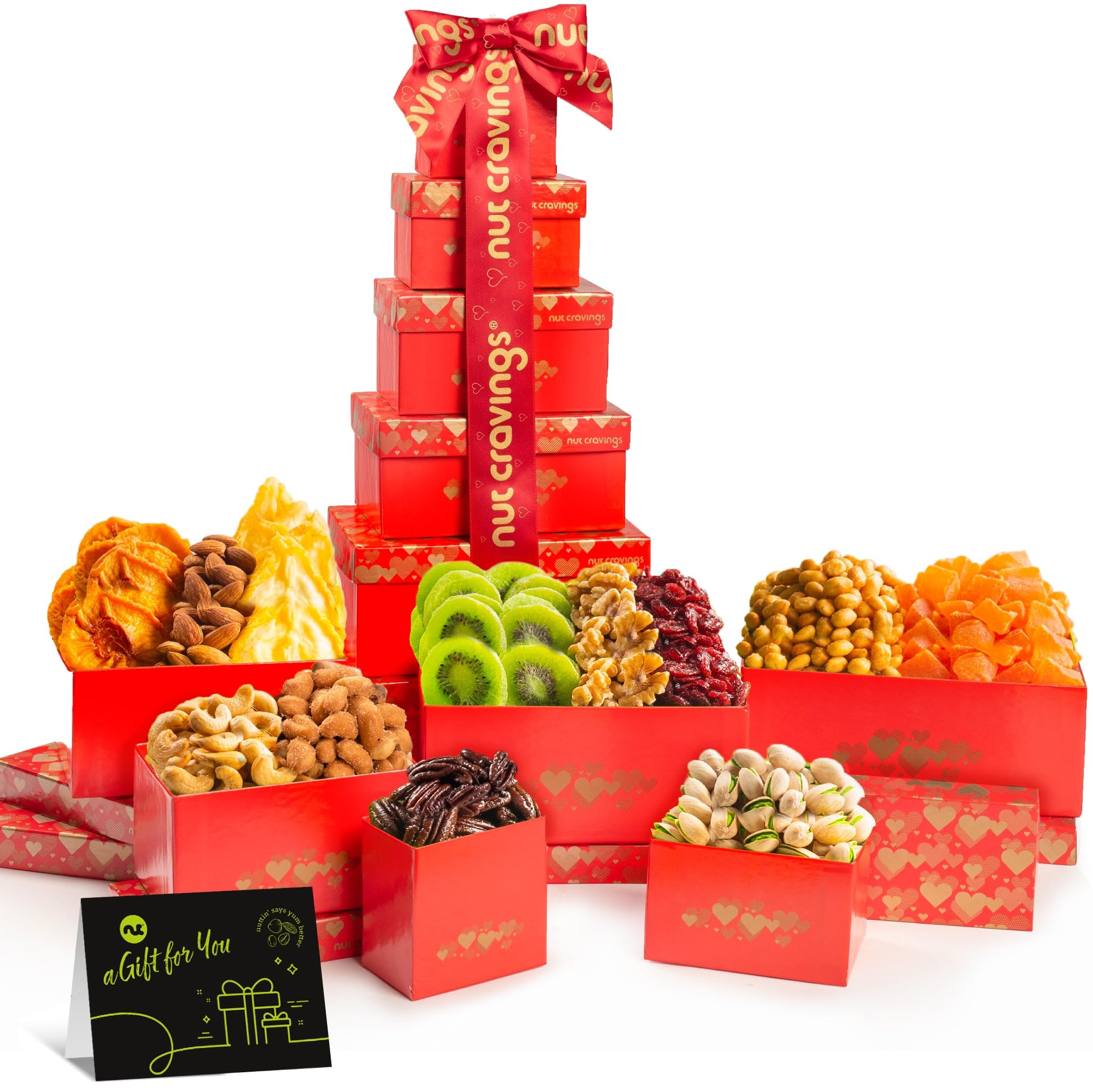 NUT CRAVINGS - Thanksgiving Dried Fruit & Mixed Nuts Gift Basket Red Tower + Hea