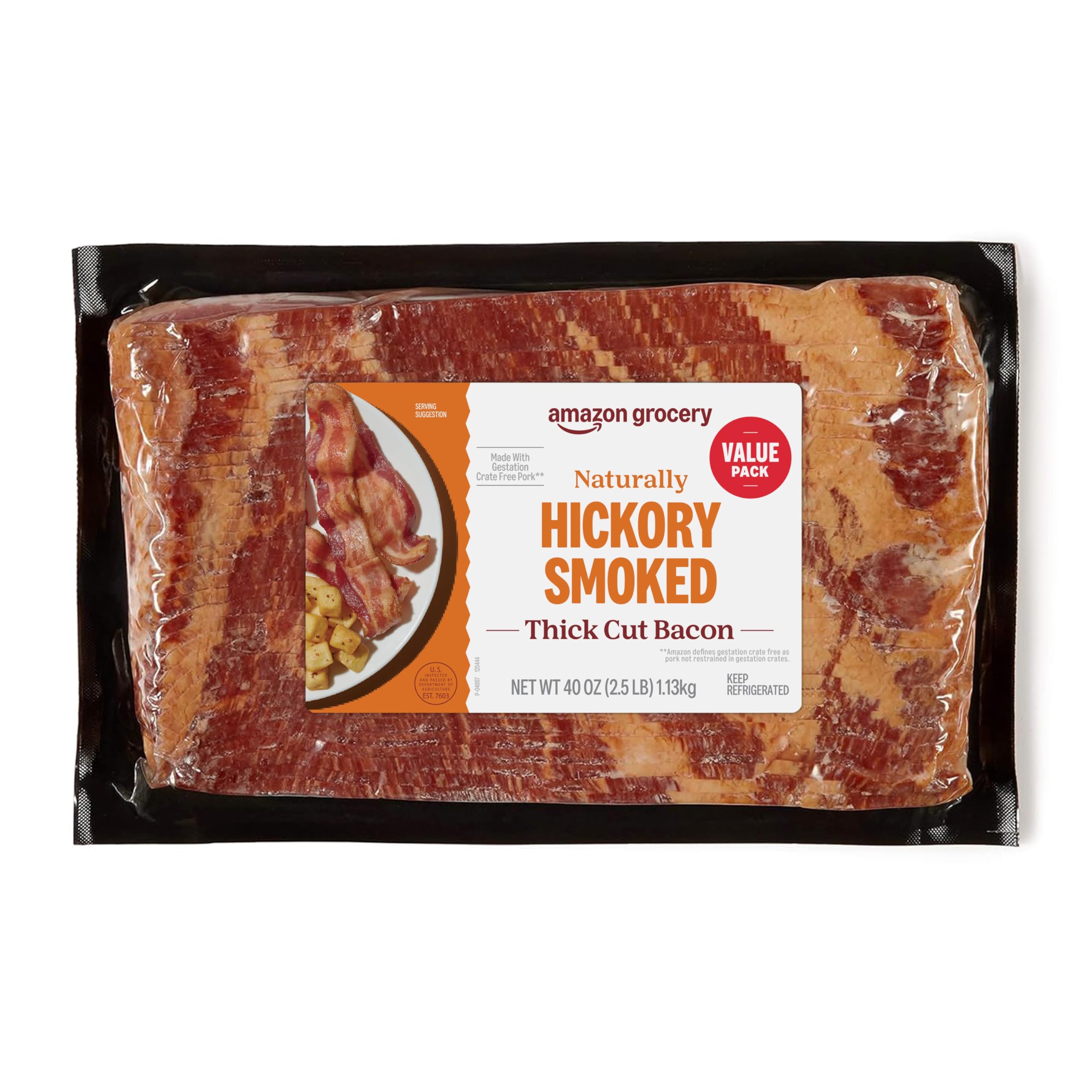 Amazon Grocery, Thick Cut Hickory Smoked Bacon, 40 Oz, Prop 12 Compliant (Previo