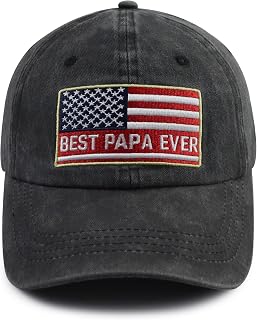 Best Papa Ever Hat for Men, Funny Adjustable Cotton American Flag Decor Dad Embroidered Baseball Cap