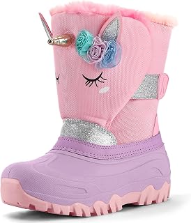K KomForme Warm Fur Lined Girls Snow Boots Waterproof Kids Winter Boots