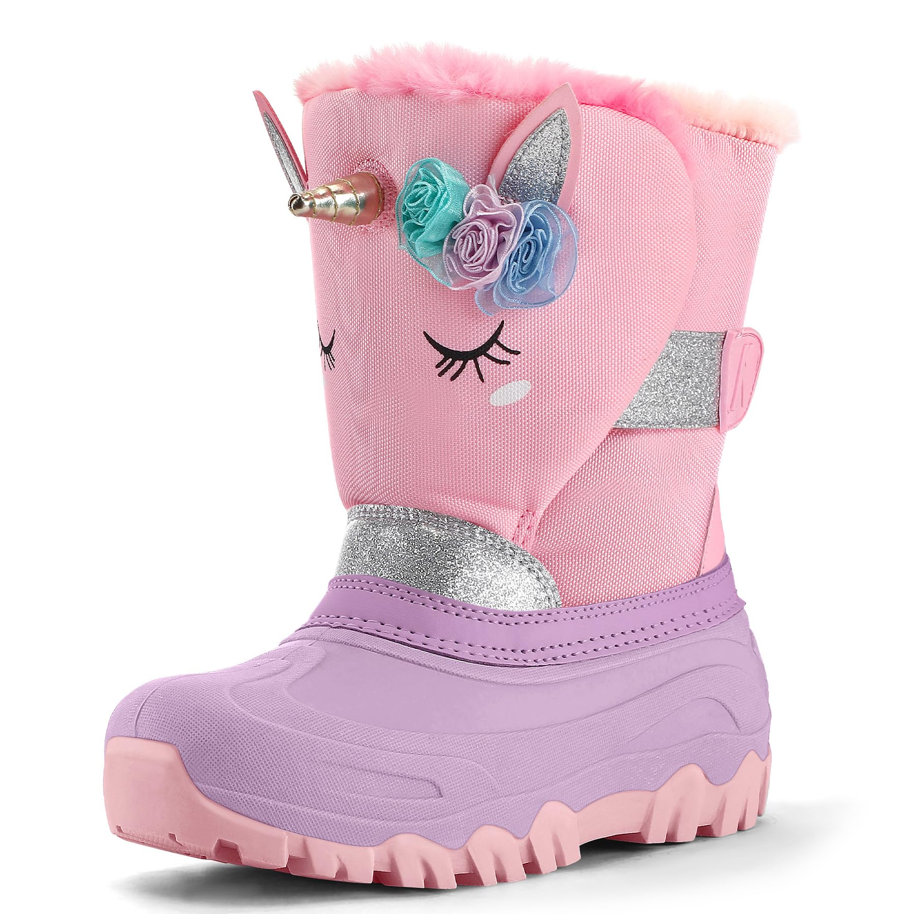 K KomForme Warm Fur Lined Girls Snow Boots Waterproof Kids Winter Boots