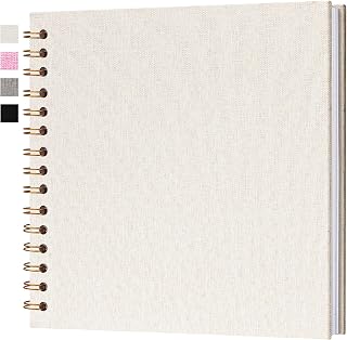 Hiwhy 7x7 Inch Scrapbook DIY Photo Album, 20 Sheets (40 Pages), Beige | Linen Hardcover, Lay Flat Customizable, Memory for Wedding Guest Book, Family Travel, Polaroid Storage