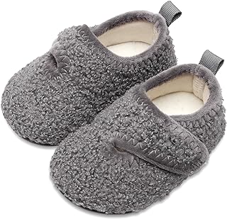 L-RUN Baby Boys Girls Wool Like House Slippers Kids Light Weight Anti-Skid Shoes for Outdoor Indoor Comfy Loafers