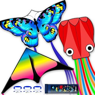 Doinfly 3 Piece Set Butterfly Delta Octopus Kites for Kids and Adults，Easy to Fly for Outdoor Adults Children Line Kite for Kids Toy