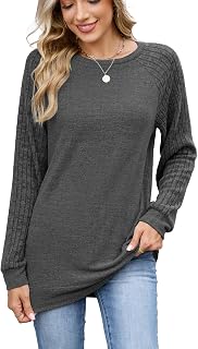 Famulily Womens Oversized Raglan Long Sleeve Shirts Dressy Casual Knit Crewneck Tunic Tops to Wear with Leggings