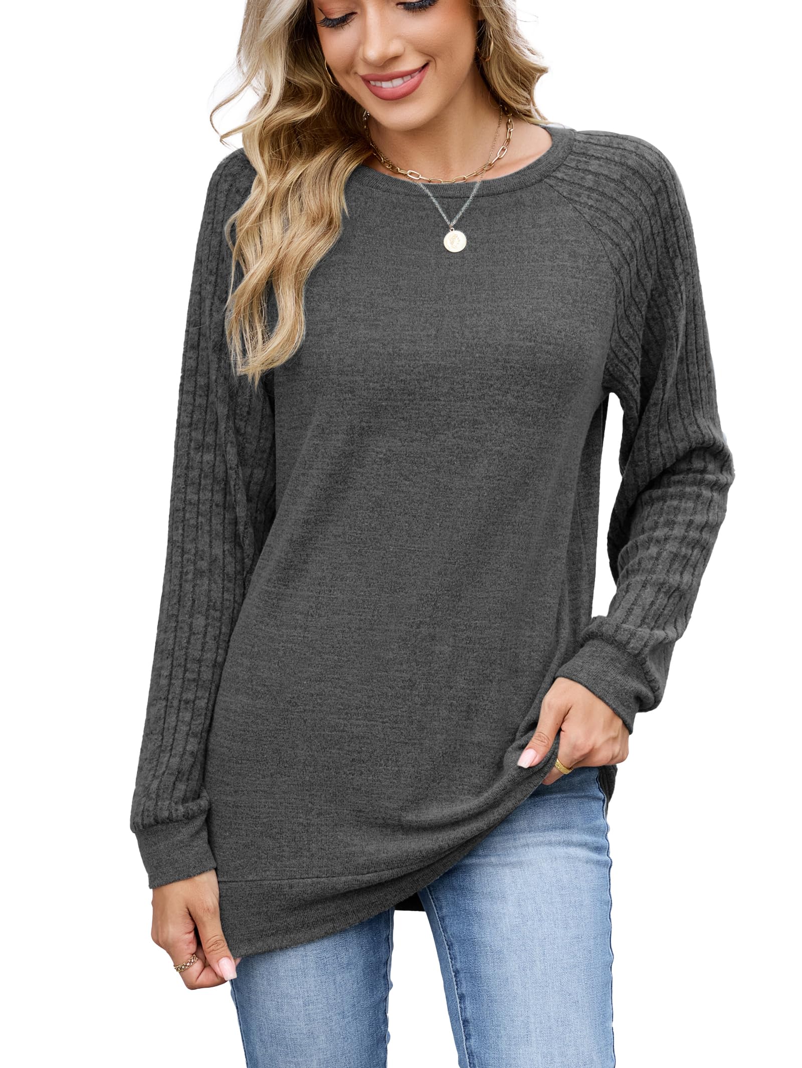 Famulily Womens Oversized Raglan Long Sleeve Shirts Dressy Casual Knit Crewneck 