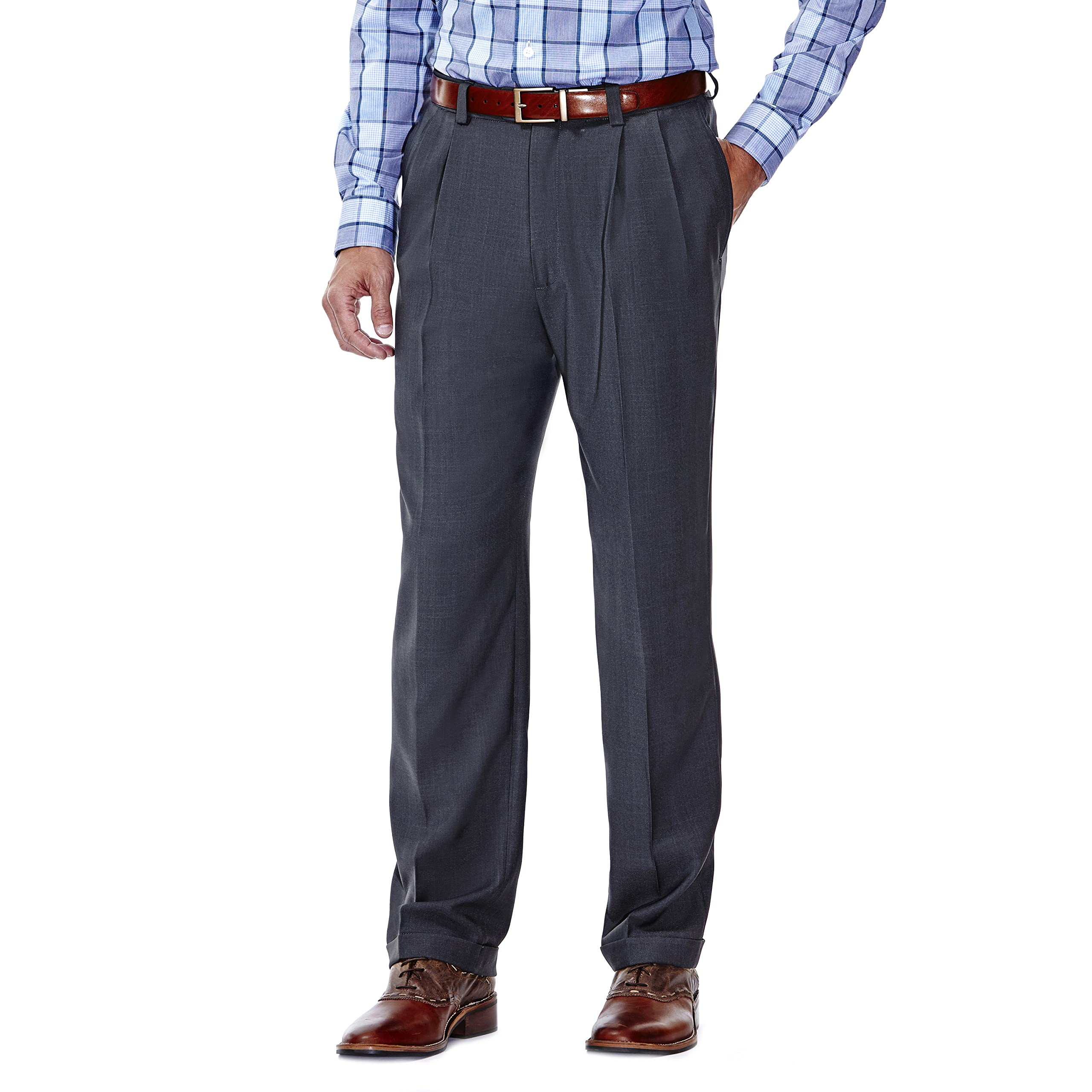 Haggar - ECLO Stria Expandable-Waist Pleat-Front Dress, ECLO Stria Men's Trouser