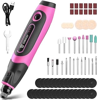 Mini Cordless Rotary Tool:DEKOPRO 3.7V Rotary Tool Variable Speed Display, Type-C Charging, Power Rotary Tool with 70 Accessories for Sanding, Polishing, Drilling, Cutting (Pink) (Renewed)