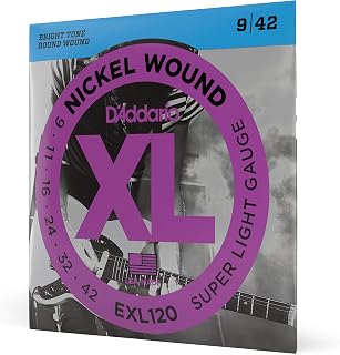 D'Addario EXL120, cuerdas con entorchado en níquel para guitarra eléctrica, extra blandas, 9-42 | Cuerdas XL Nickel para guitarra eléctrica con tono brillante, entonación precisa, gran durabilidad y tacto uniforme.